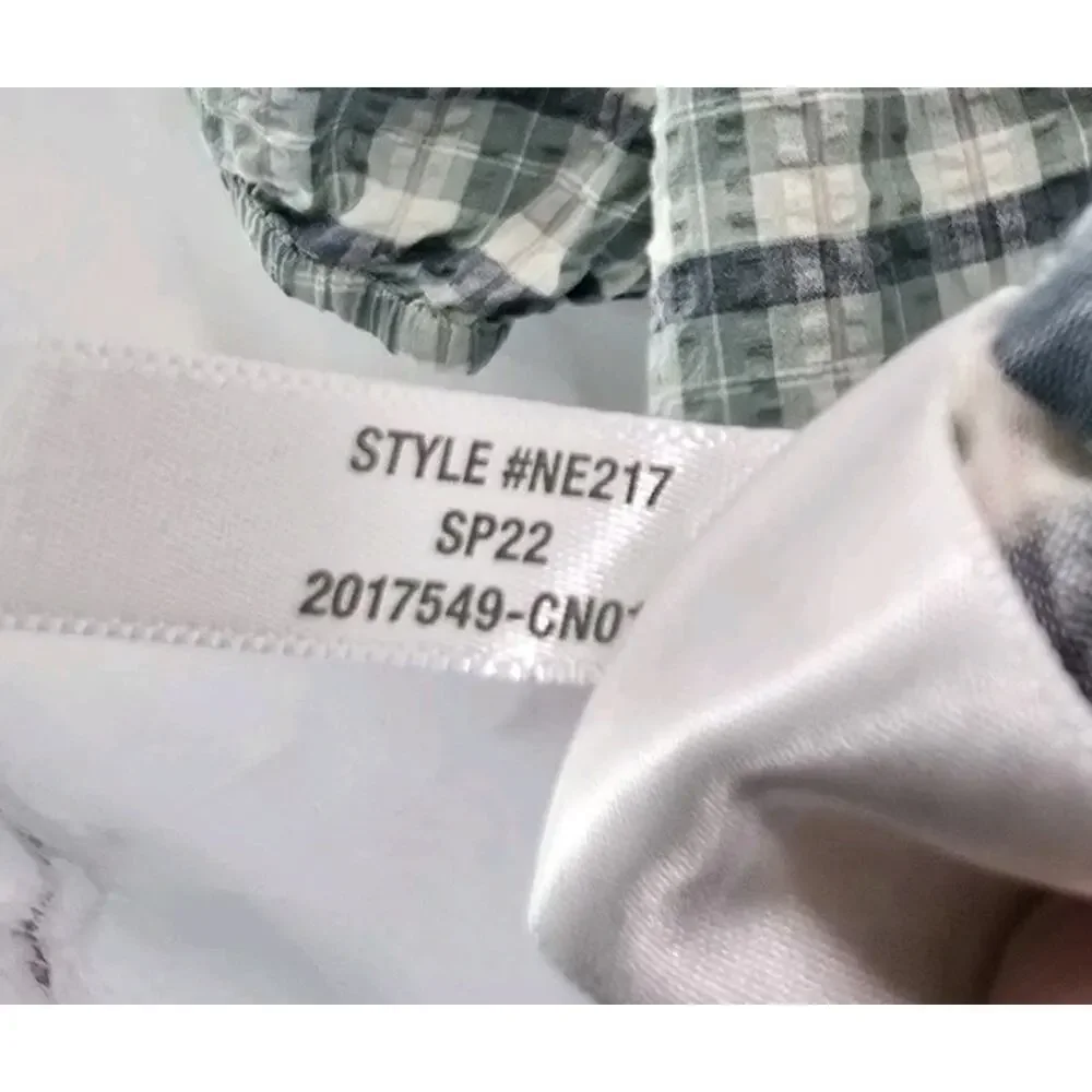 Madewell Top Womens Small Blue Plaid Puff Sleeve Babydoll Seersucker Crop
